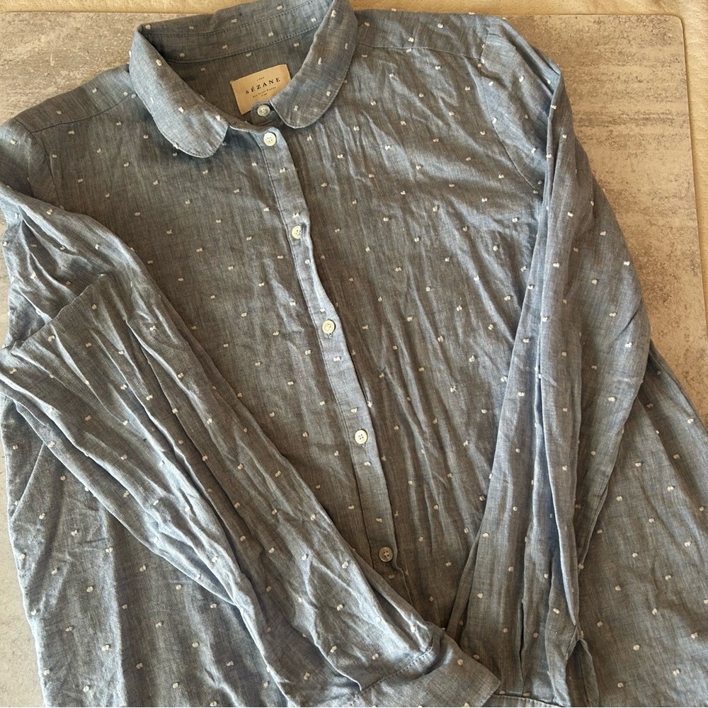 Sézane Blue Polka Dot Button Down Shirt